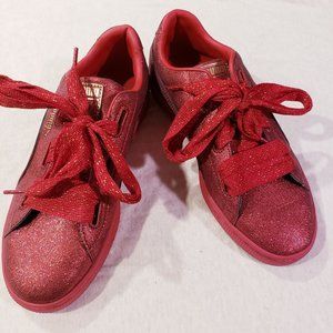 Puma Red Basket Sneakers Glitter Metallic Oversize Laces Low Top